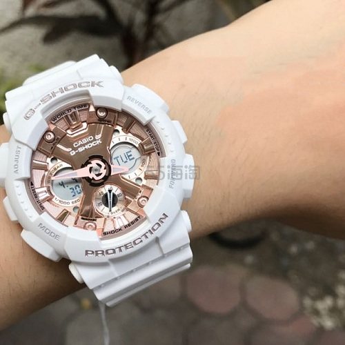 55专享降价casio卡西欧gshock系列玫瑰金白色女士运动腕表gmas120mf