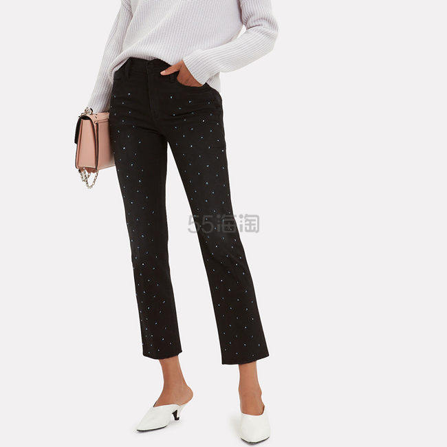 Frame 水晶铆钉装饰微喇九分牛仔裤