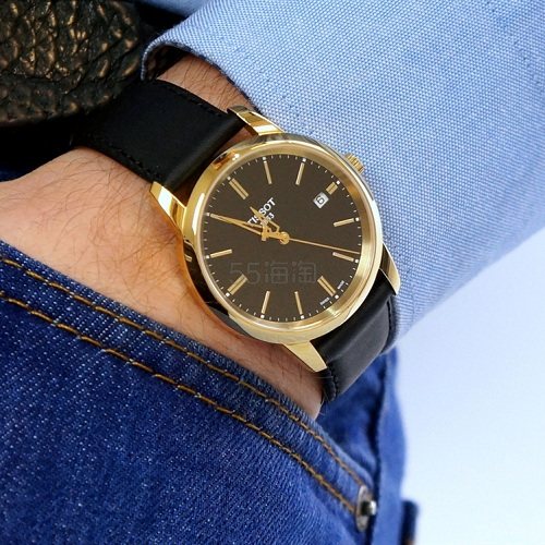 【55专享】Tissot 天梭 Classic Dream 系列 黑金配色男士气质腕表 T033.410.36.051.01