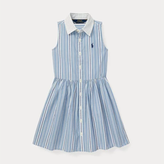 低至5折！Ralph Lauren Striped Cotton Shirtdress 女童无袖条纹棉质衬衫连衣裙