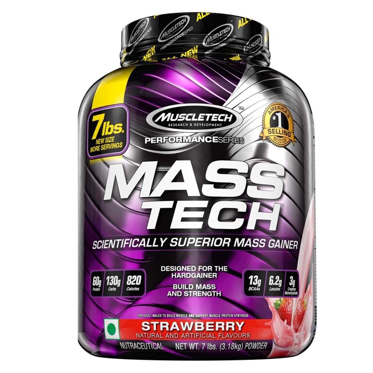 【中亚Prime会员】Muscletech Mass-Tech 高级健身增肌粉 草莓味 3.18kg