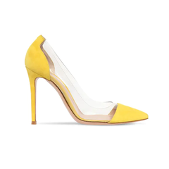 GIANVITO ROSSI 黄色麂皮和 PVC 拼接 高跟鞋