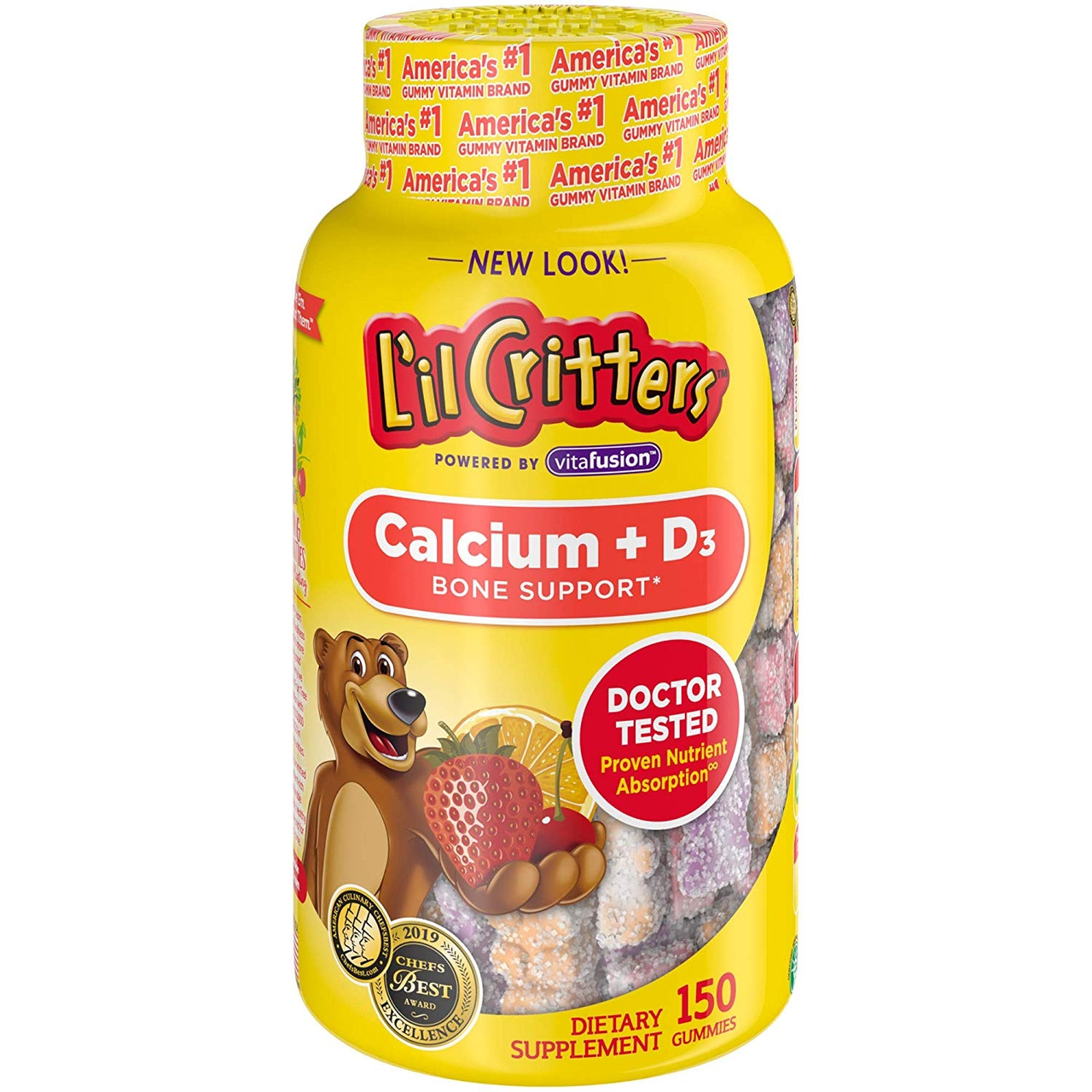 【亚马逊海外购】L'il Critters 钙+维生素D3小熊软糖 150粒装