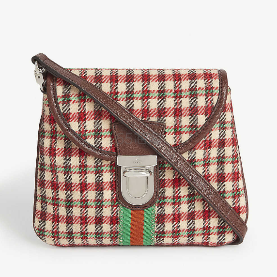 gucci古驰格纹印花邮差包