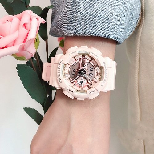 【55专享】Casio 卡西欧 G-Shock 系列 夜跑精灵 淡粉色运动腕表 GMAS110MP-4A1