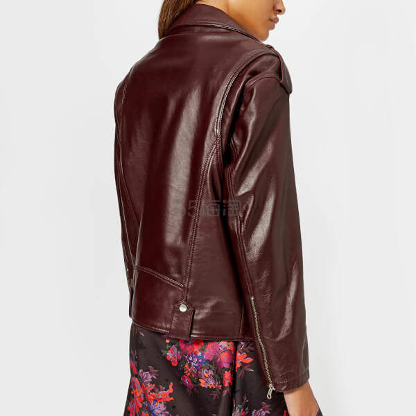 3折！McQ Alexander McQueen 纯羊皮酒红机车皮衣夹克