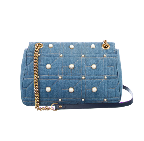 Gucci vintage GG Marmont 中古珍珠牛仔色链条包