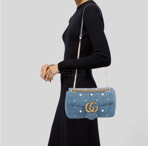 Gucci vintage GG Marmont 中古珍珠牛仔色链条包