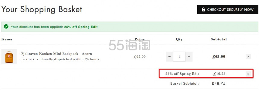 7.5折！FJALLR*EN KANKEN 北极狐 姜黄色迷你双肩包