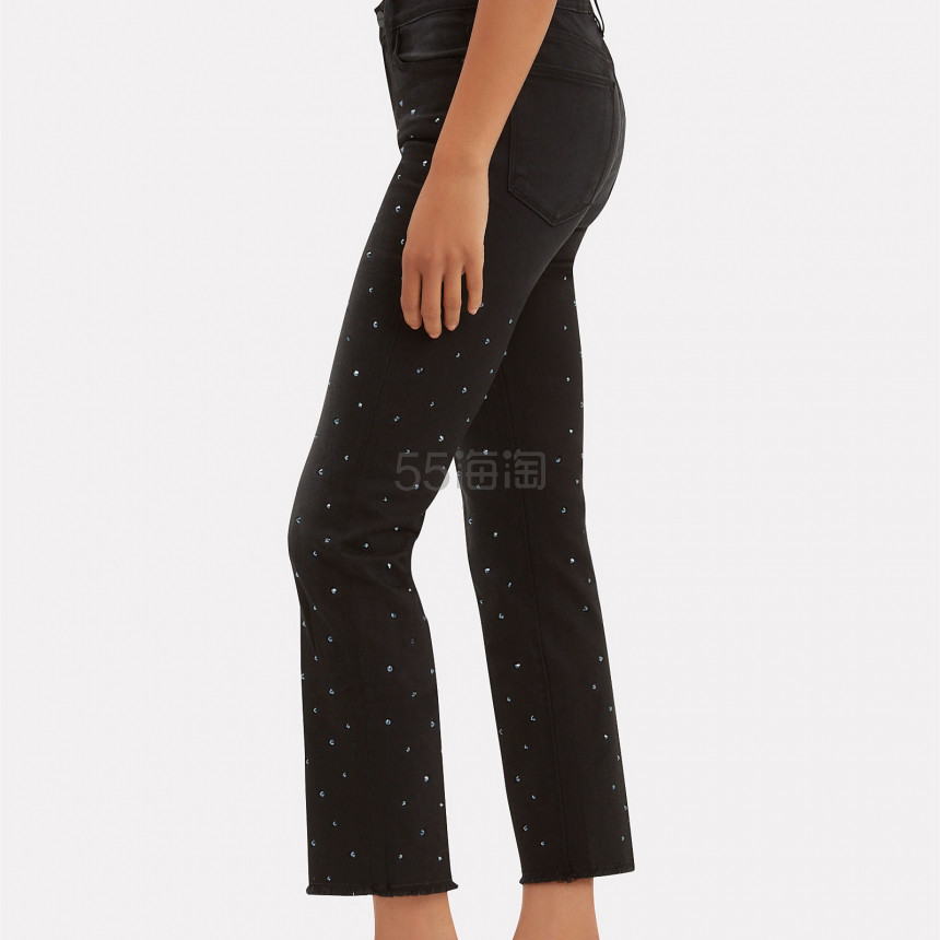 Frame 水晶铆钉装饰微喇九分牛仔裤