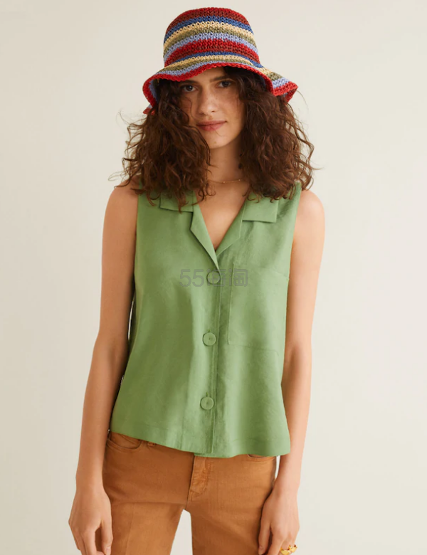 【Sunnie 同款】Mango Buttoned Textured Blouse 草绿色无袖衬衫背心