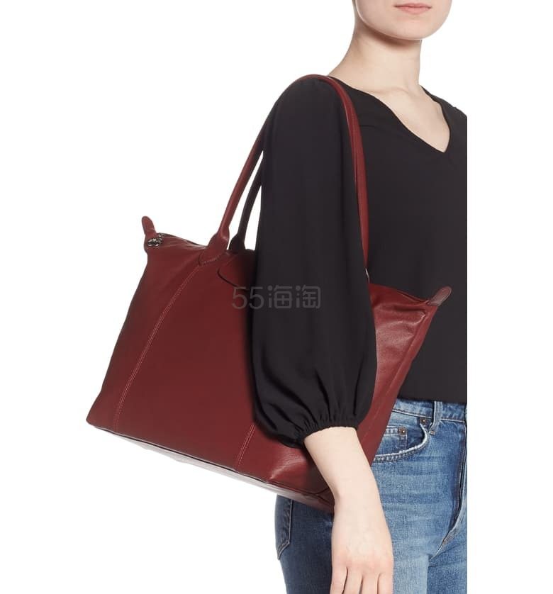 Longchamp 龙骧 Le Pliage Cuir 小羊皮饺子包 樱花粉/酒红