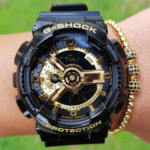 casio 卡西欧 g shock 系列 黑金配色男士双显运动腕表 ga110gb-1acr