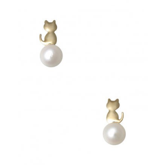 GLADD K18 猫咪造型淡水珍珠耳环