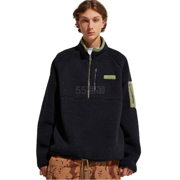 Fila 斐乐 Cozy Sherpa Half-Zip 黑色羊羔毛夹克