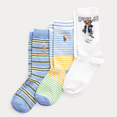 Ralph Lauren 拉夫劳伦 Polo Bear Crew Sock 3-Pack 中筒袜3双装