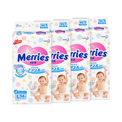 【4日10点】Merries 妙而舒 婴儿纸尿裤 L 码 54片 4包装