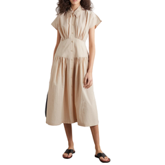 LOW CLASSIC 褶裥棉质混纺绉纱中长衬衫式连衣裙