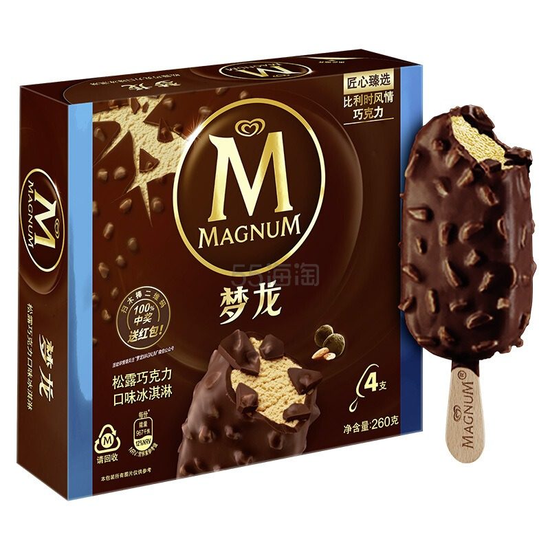 【plus会员+需用券】和路雪 梦龙 松露巧克力口味冰淇淋 家庭装 65g*4支 *4件