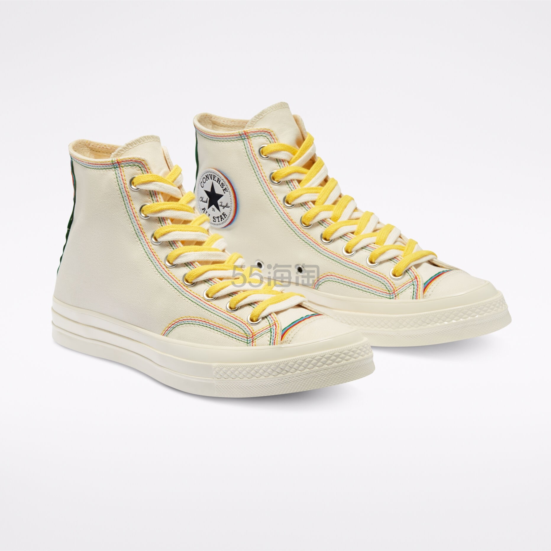 Converse 匡威 Chuck 70 米色彩虹线条高帮鞋