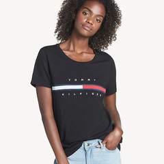 【4.7折】TOMMY HILFIGER 女士基础款 logo 旗帜圆领T恤