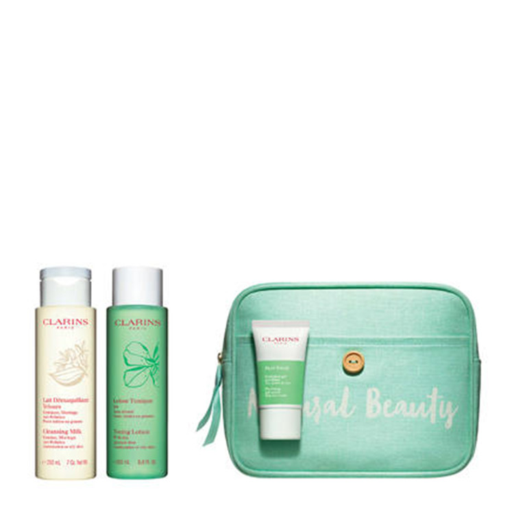 CLARINS 娇韵诗 绿水爽肤水200ml+ 白吸盘洁面乳200ml+ 细致洁净磨砂膏15ml+ 化妆包