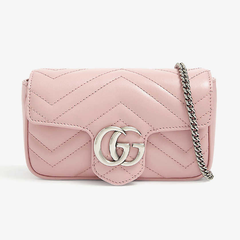 明星同款！GUCCI 古驰 GG Marmont 超迷你款皮革斜挎包 粉色