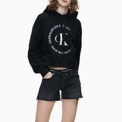 【2件3.5折】Calvin Klein 女款圆形 logo 抽绳不规则剪裁连帽衫