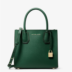 补货！【4.5折】Michael Kors Mercer 墨绿色中号风琴锁头托特包