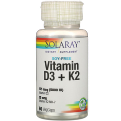 【畅销热品】Solaray 维生素 D3 + K2 无大豆 60 粒素食胶囊