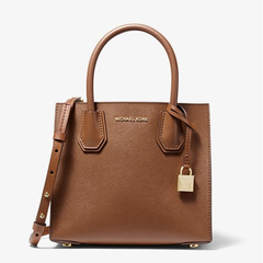 补货！【5.7折】Michael Kors Mercer 棕色中号风琴锁头托特包