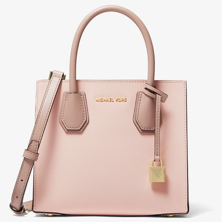 补货！【5.7折】Michael Kors Mercer 粉拼中号风琴锁头托特包