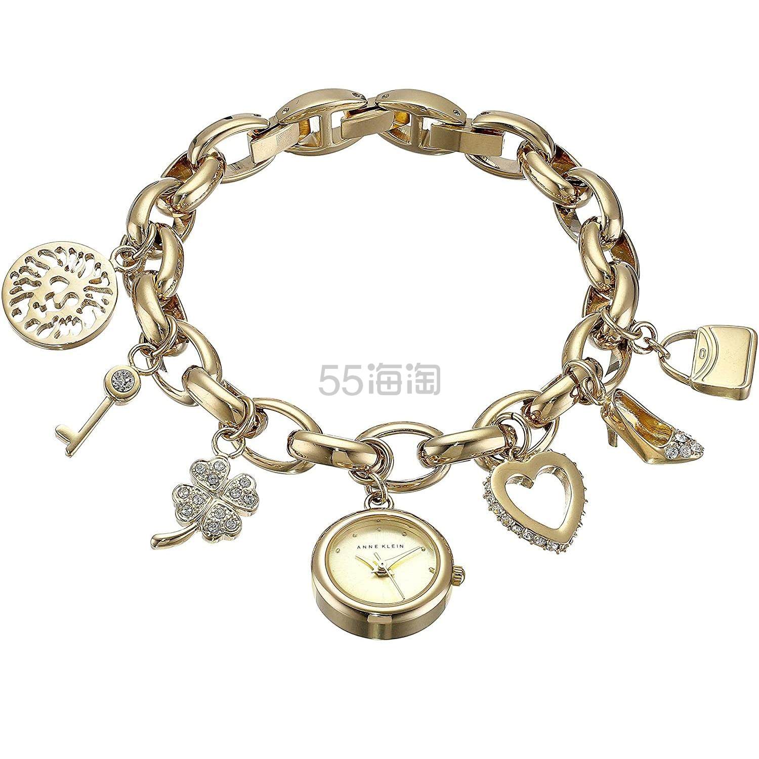 近期低价！Anne Klein 女士高级水晶装饰金色吊饰手链手表