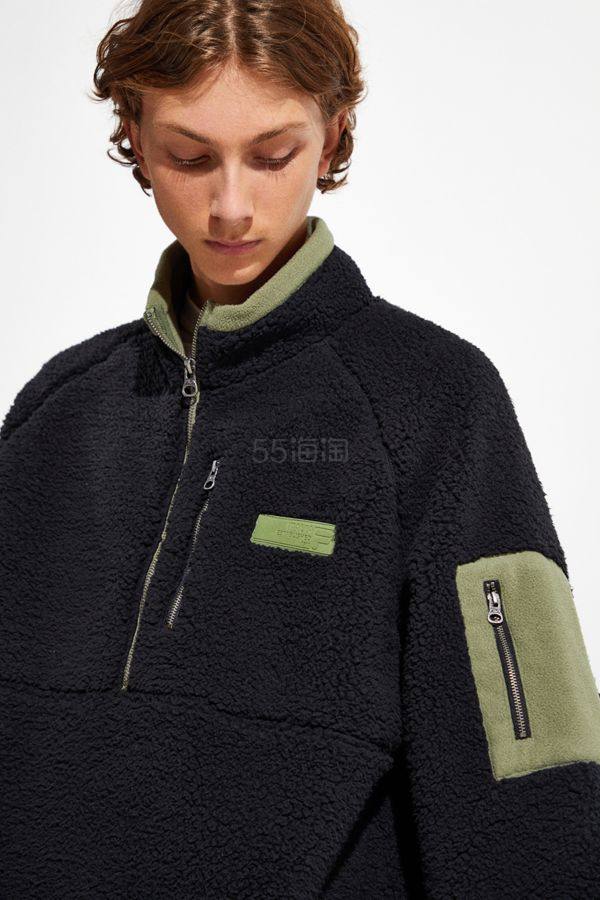 Fila 斐乐 Cozy Sherpa Half-Zip 黑色羊羔毛夹克