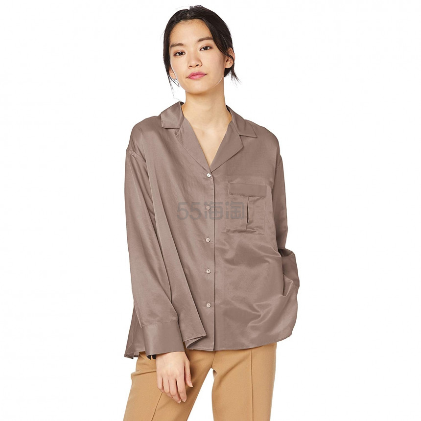 天猫定价￥1060！【中亚Prime会员】Snidel 古巴领亮缎面前短后长桑蚕丝衬衫 SWFB195095