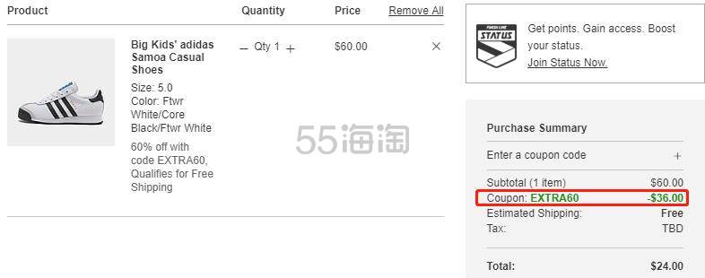 【额外4折】adidas Originals 三叶草 Samoa 大童款运动鞋