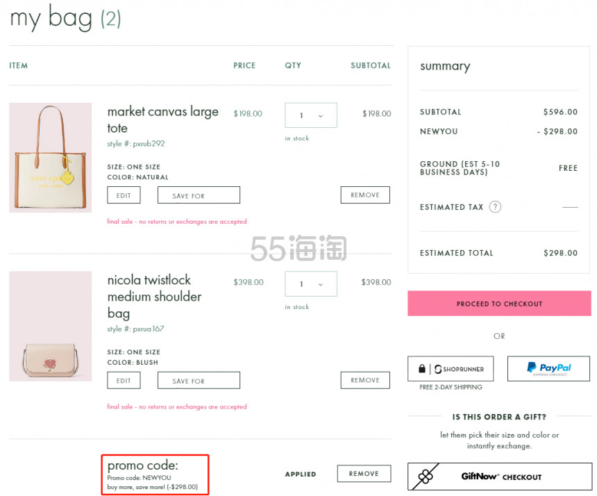 【需凑单】kate spade 凯特丝蓓 market 大号帆布包