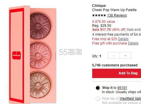 降价！【6折＋三重满赠】Clinique 倩碧 圣诞限定腮红盘