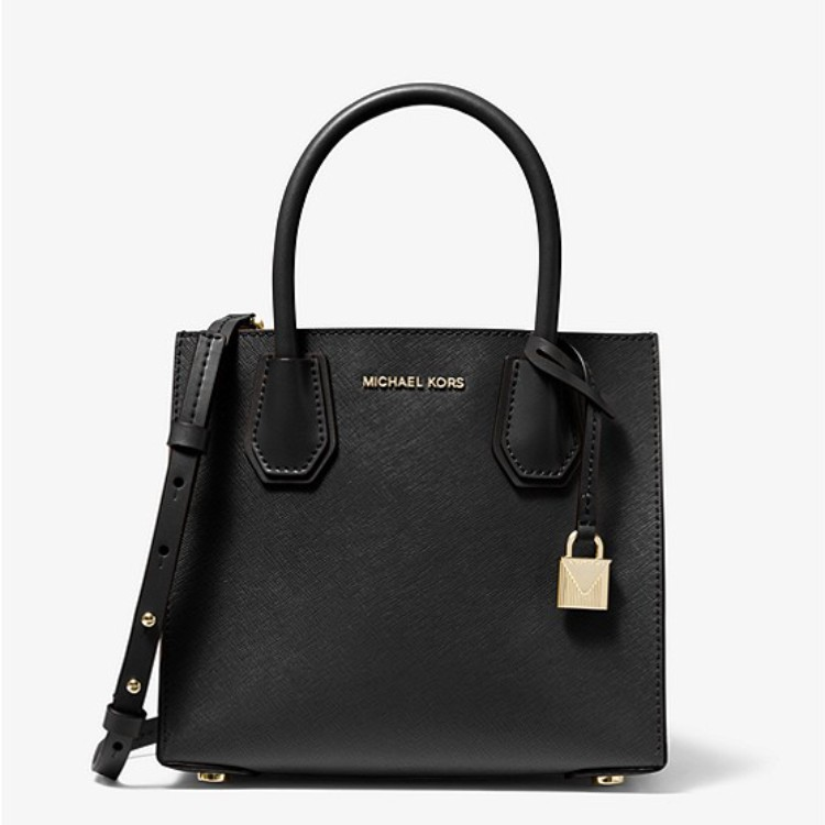 【3.3折】补货！Michael Kors Mercer 黑色中号风琴锁头托特包