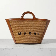 【8.5折】MARNI Tropicalia 皮革边饰刺绣编织小号手提包