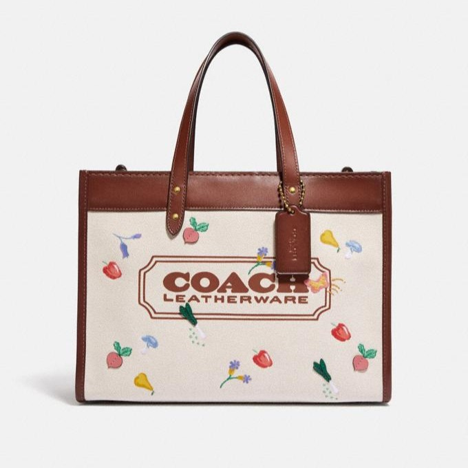 【7折＋6%*】Coach蔻驰 Field Tote 30花园刺绣徽章托特包