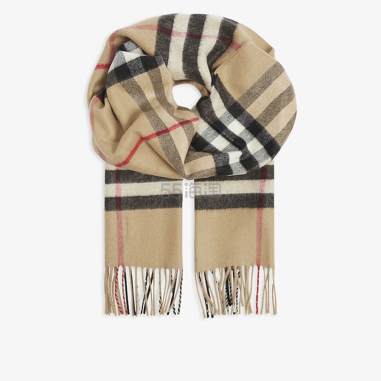 【热卖】burberry 格纹流苏饰边羊绒围巾
