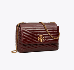 补货！Tory Burch 汤丽柏琦 Kira Chevron mini女士单肩包酒红色