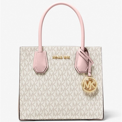 补货！Michael Kors Mercer 粉色老花中号锁头托特包