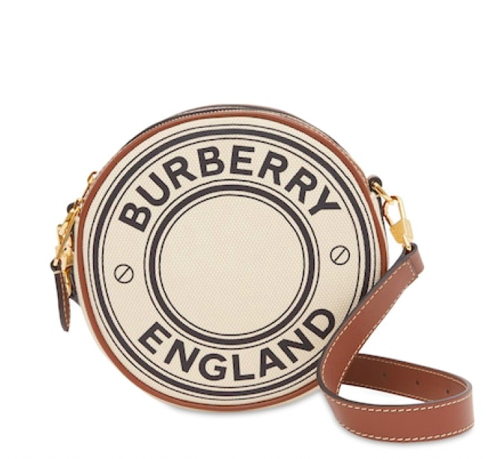 Burberry 巴宝莉 圆形logo帆布&皮革单肩包