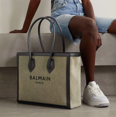 balmain 新款灰绿色logo手提托特包