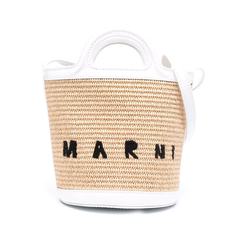 Marni logo刺绣编织水桶包