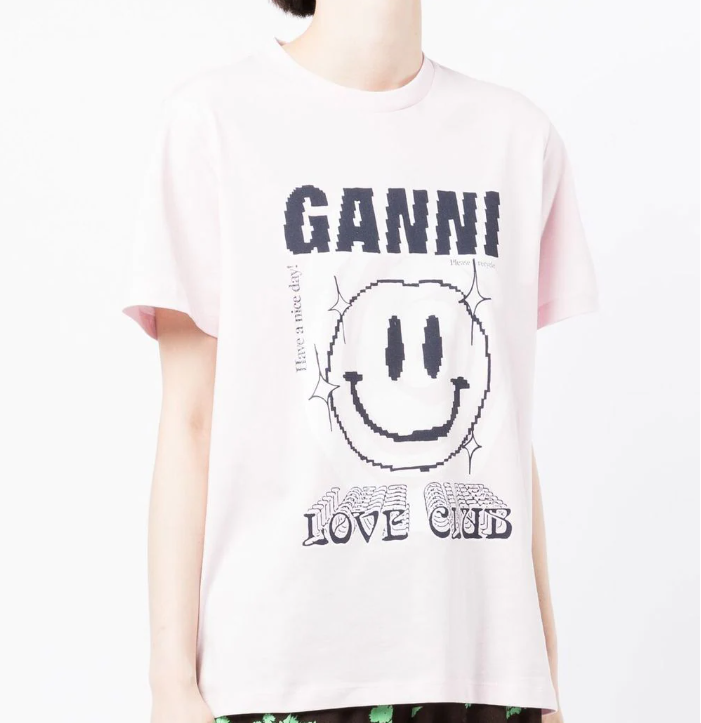 【折上8折】Ganni Love Club淡粉色笑脸短袖 断码快！