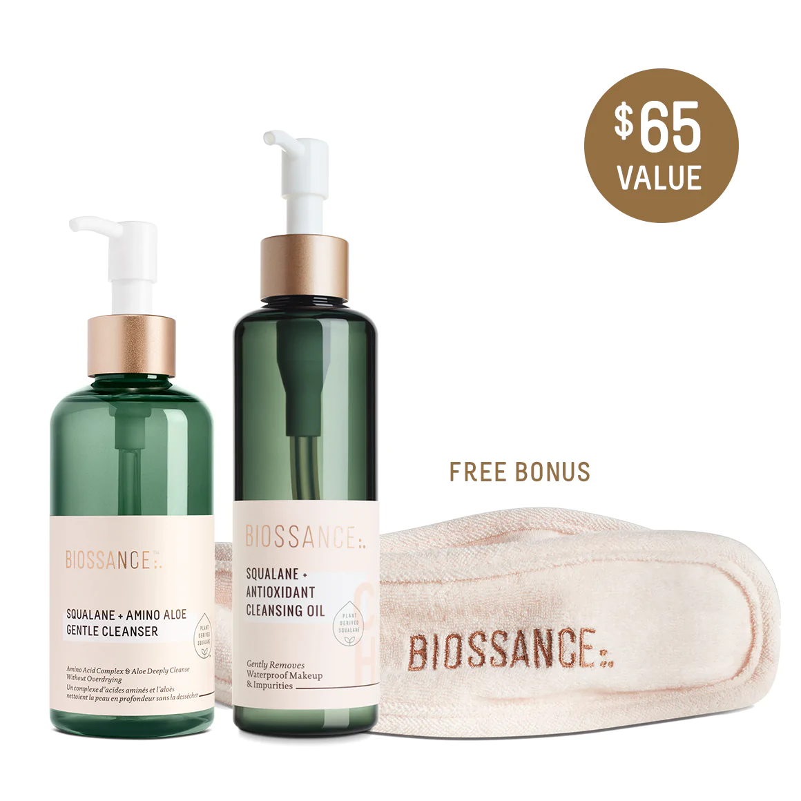 Biossance 双重清洁套装+粉色发带（价值$65）