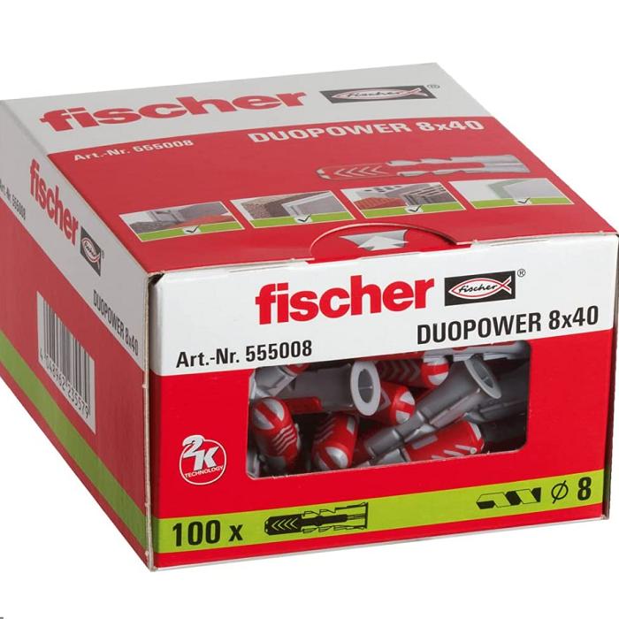 fischer 555008 DUOPOWER 墙壁插头 红色/灰色 8 x 40mm